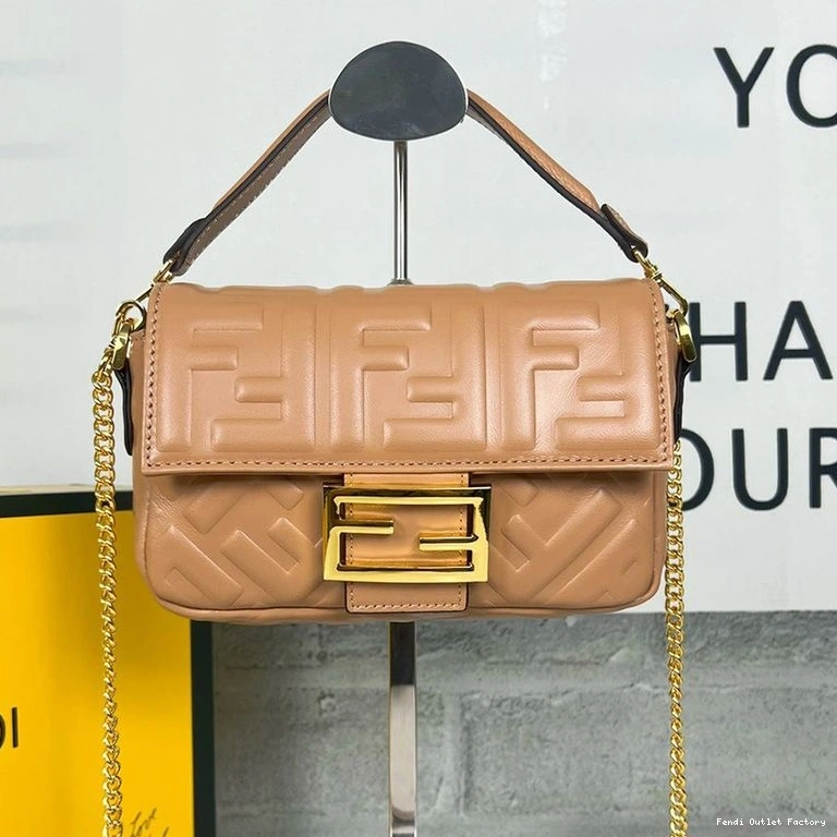 Affordable HOT Brown In Leather Baguette FF Bag Motif Nappa Fendi Mini 0818